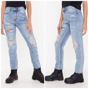 Nasty Gal Distressed Blue Jeans 10